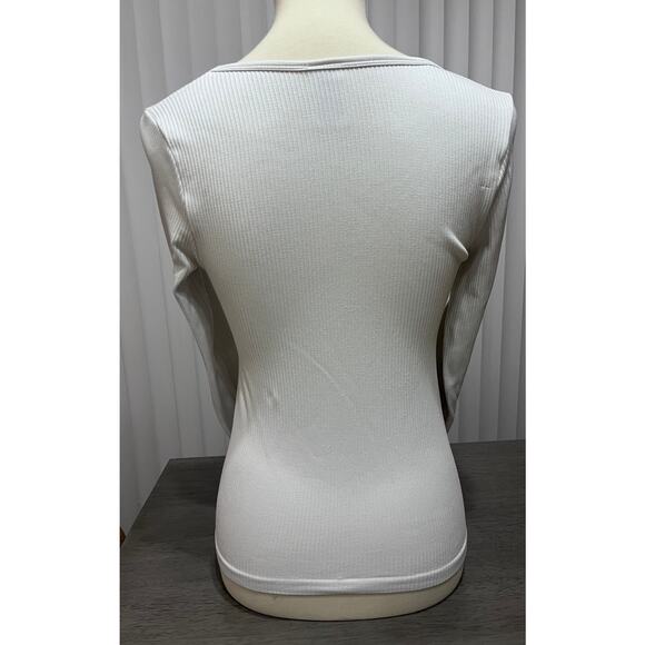Women's Long Sleeved Fitted Ribbed White Shirt - Picture 3 of 3